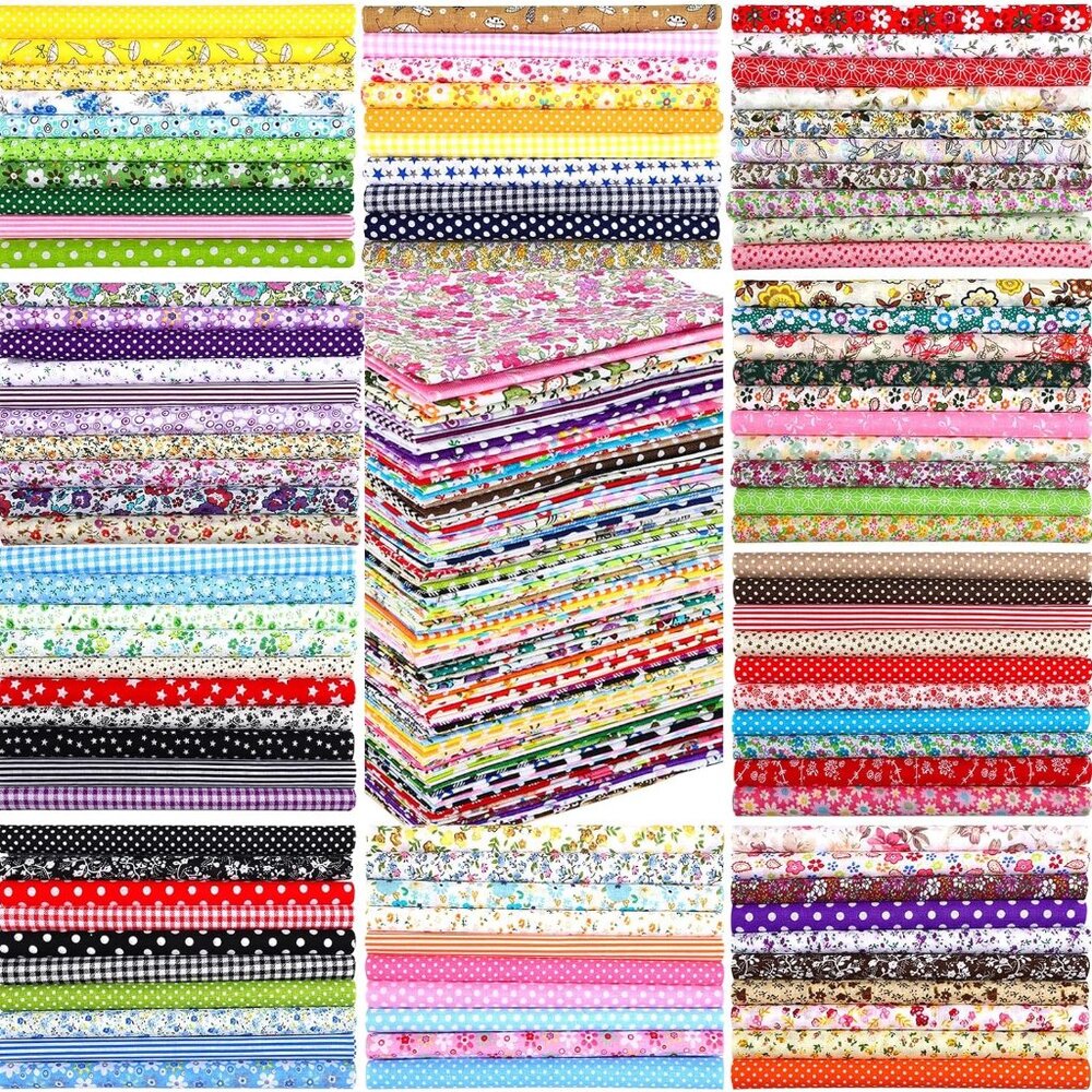 100 Pcs 8 x 8 Inch Cotton Fabric Squares No Repeat Pre Cut Quilting Fabric Bundl
